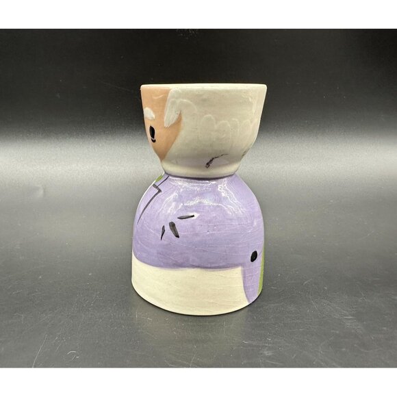 Vintage Double Egg Cup Cleminsons Pottery Old Man Purple Anthropomorphic Kitschy - Picture 3 of 10